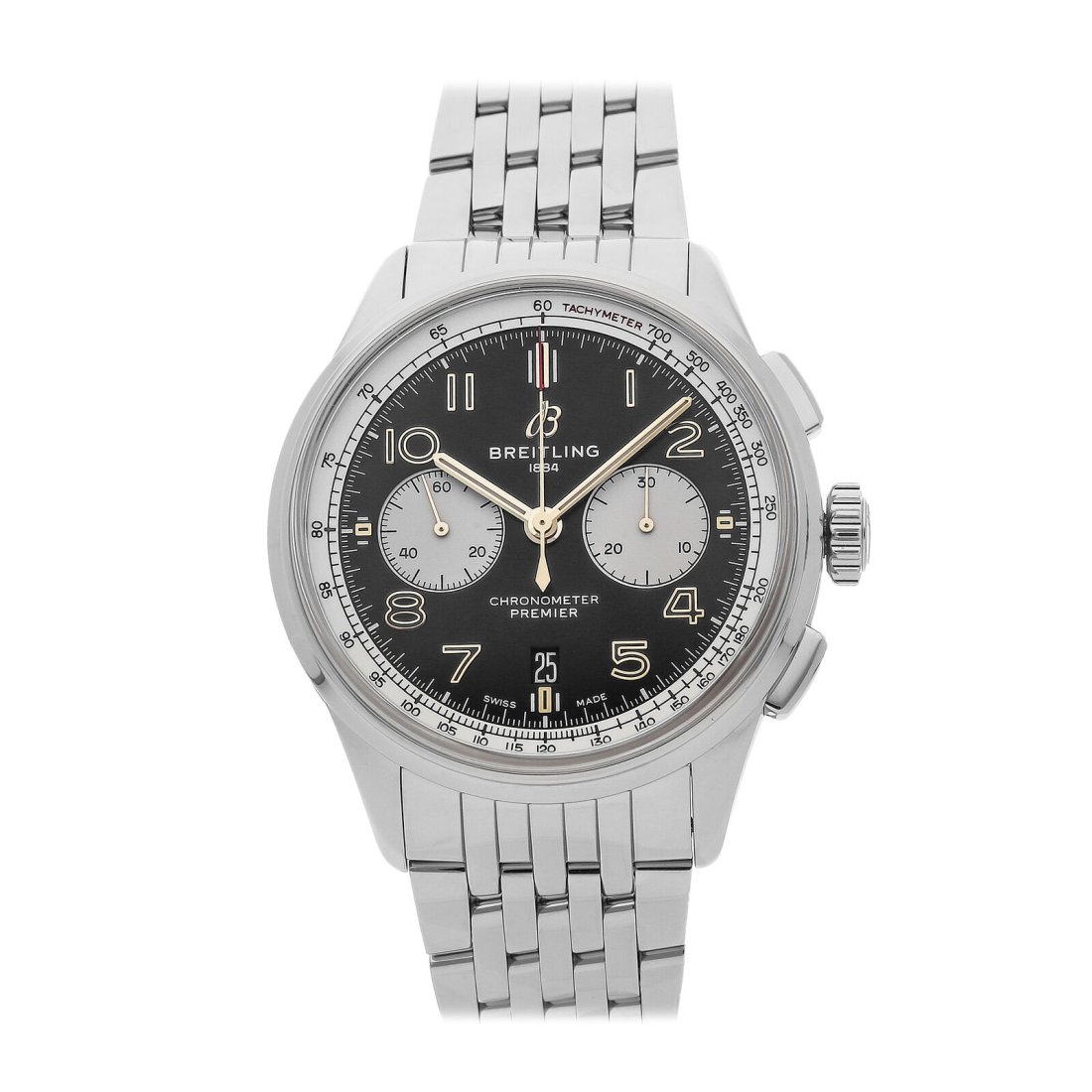 Breitling Premier BO1 Chronograph Norton Auto Steel Mens Watch AB0118A21B1A1: Condition:Pre-ownedBrand:BreitlingMovement:AutomaticCase Size:42mmHour Markers:ArabicWatch Shape:RoundCaseback:ExhibitionFeatures:Date, Chronograph, Tachymeter,Gender:MenBand Material:Stainless steelB
