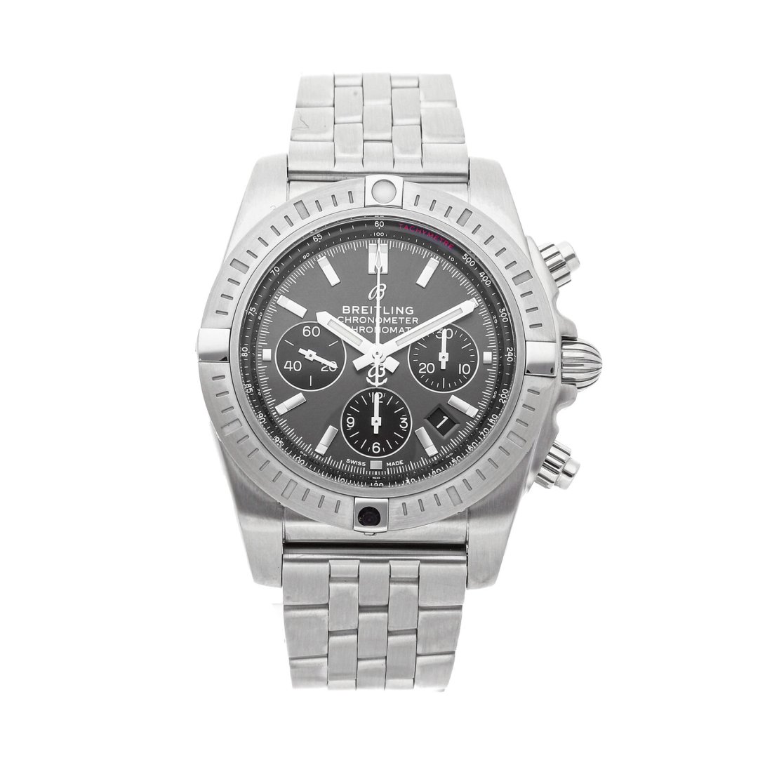 Breitling Chronomat B01 Chronograph Steel Auto 44mm Mens Watch AB0115101F1A1: Condition:Pre-ownedBrand:BreitlingMovement:Mechanical(Automatic)Case Size:44mmHour Markers:IndexWatch Shape:RoundCaseback:SolidFeatures:Chronograph, Date, TachymeterGender:MenBand Material:Stainless S