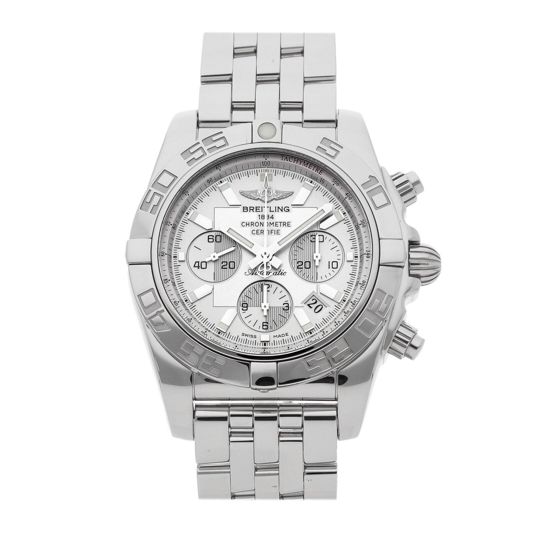 Breitling Chronomat B01 Automatic 44mm Steel Mens Bracelet Watch AB011012/G684: Condition:Pre-ownedBrand:BreitlingMovement:AutomaticCase Size:44mmHour Markers:IndexWatch Shape:RoundCaseback:SolidFeatures:Chronograph, Date, TachymeterGender:MenBand Material:LeatherBand Color:Brown