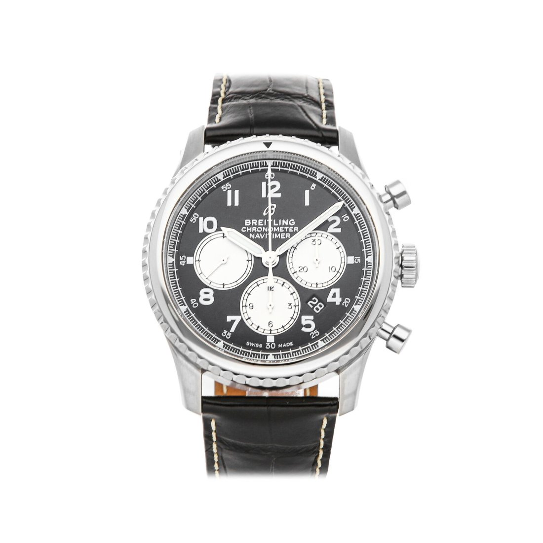 Breitling Navitimer 8 B01 Chronograph Steel Automatic Mens Watch AB0117131B1P1: Condition:Pre-ownedBrand:BreitlingMovement:Mechanical(Automatic)Case Size:43mmHour Markers:Arabic NumeralsWatch Shape:RoundCaseback:ExhibitionFeatures:Chronograph, DateGender:MenBand Material:Alligato