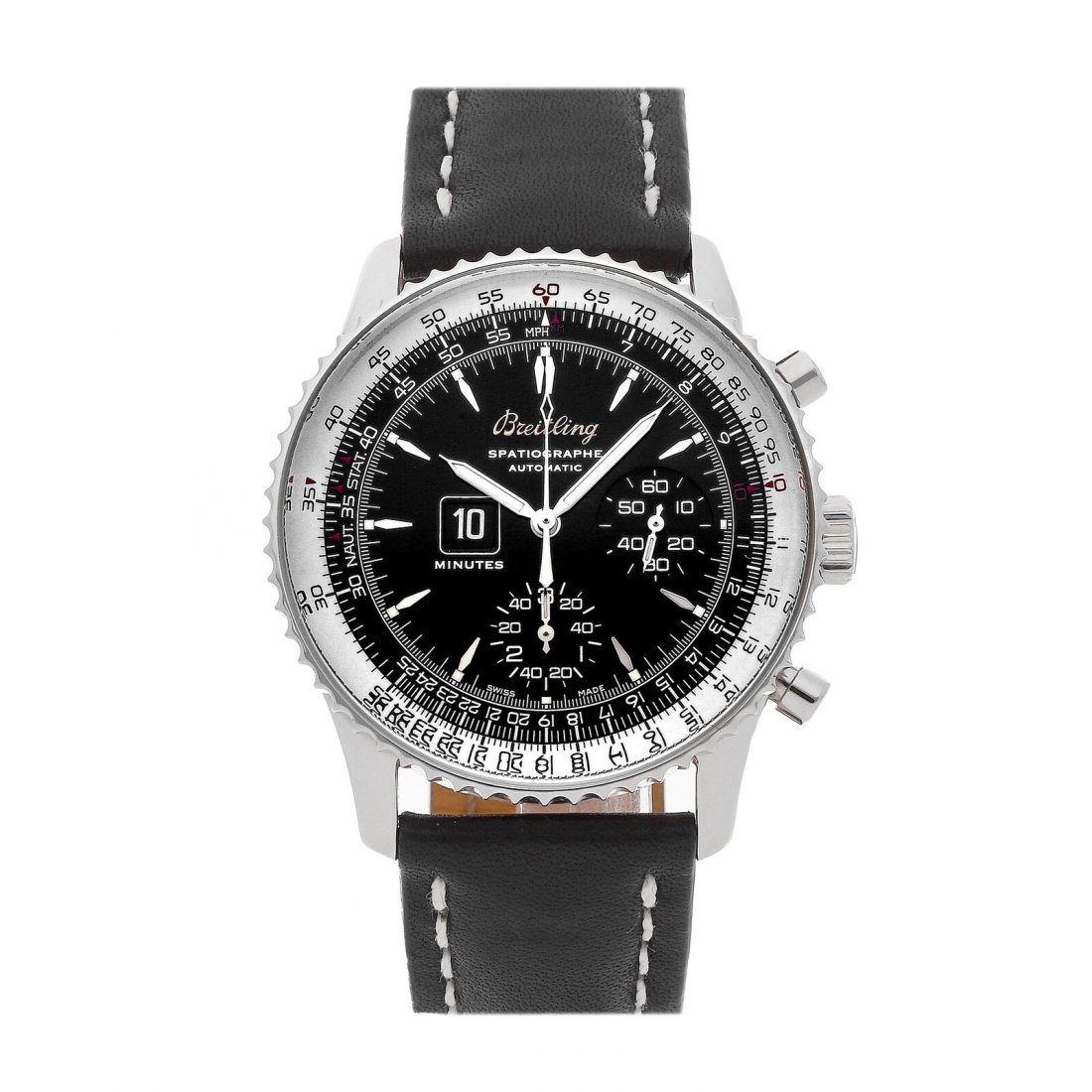 Breitling Montbrillant Spatiographe Auto Steel Mens Watch A36030/B232: Condition:Pre-ownedBrand:BreitlingMovement:AutomaticCase Size:41mmHour Markers:IndexWatch Shape:RoundCaseback:SolidFeatures:Chronograph, Date, Slide RuleGender:MenBand Material:LeatherBand Color:Black