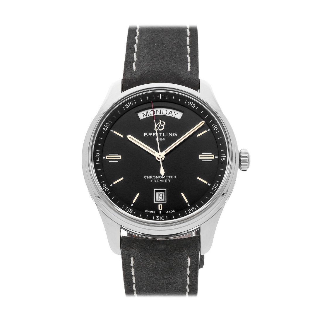 Breitling Premier Day & Date Steel Auto 40mm Mens Watch Strap A45340241B1X1: Condition:Pre-ownedBrand:BreitlingMovement:AutomaticCase Size:40mmHour Markers:IndexWatch Shape:RoundCaseback:SolidFeatures:Date, DayGender:MenBand Material:LeatherBand Color:GreyBuckle Type:Deployant