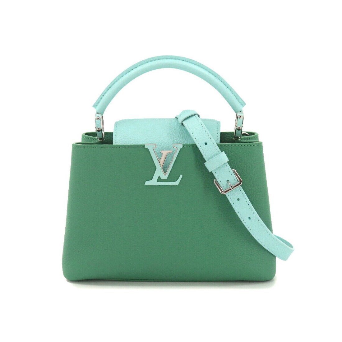 LOUIS VUITTON Capucines BB 2way Hand Shoulder Bag Leather M53677: Condition:Pre-owned Brand:LOUIS VUITTON Style:Hand Bag / Shoulder Bag Exterior Material:Taurillon leather Exterior Color:Green , Light blue Department:Women Size W:10.63 inch Size H:7.09 inch Size D:3
