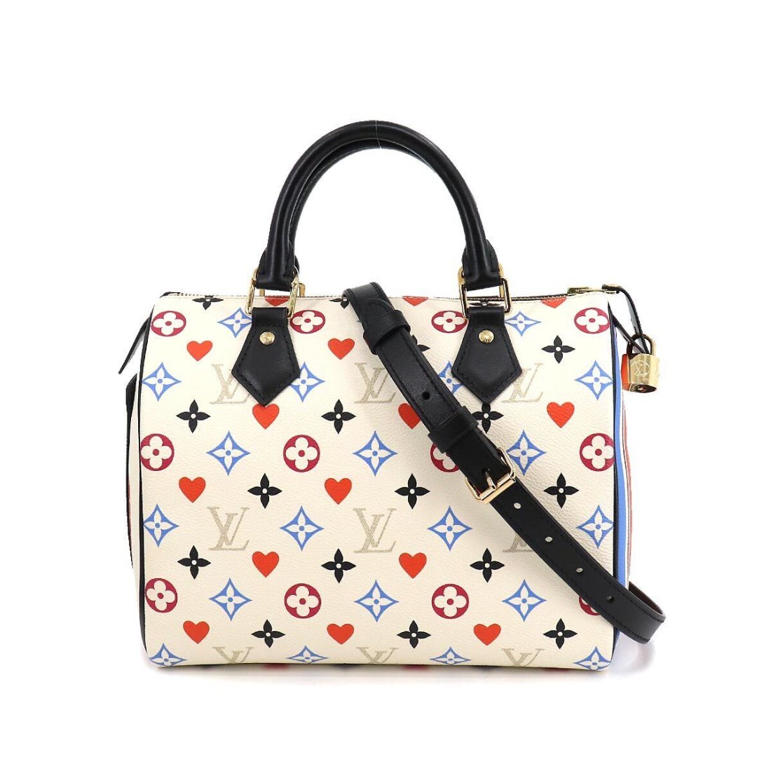 LOUIS VUITTON Game On Monogram Speedy Bandouliere 25 Hand Bag M57466: Condition:Pre-owned Brand:LOUIS VUITTON Style:Hand Bag / Shoulder Bag Exterior Material:Game On Monogram camvas Exterior Color:Blanc Department:Women Size W:9.84 inch Size H:7.68 inch Size D:5.91 inch