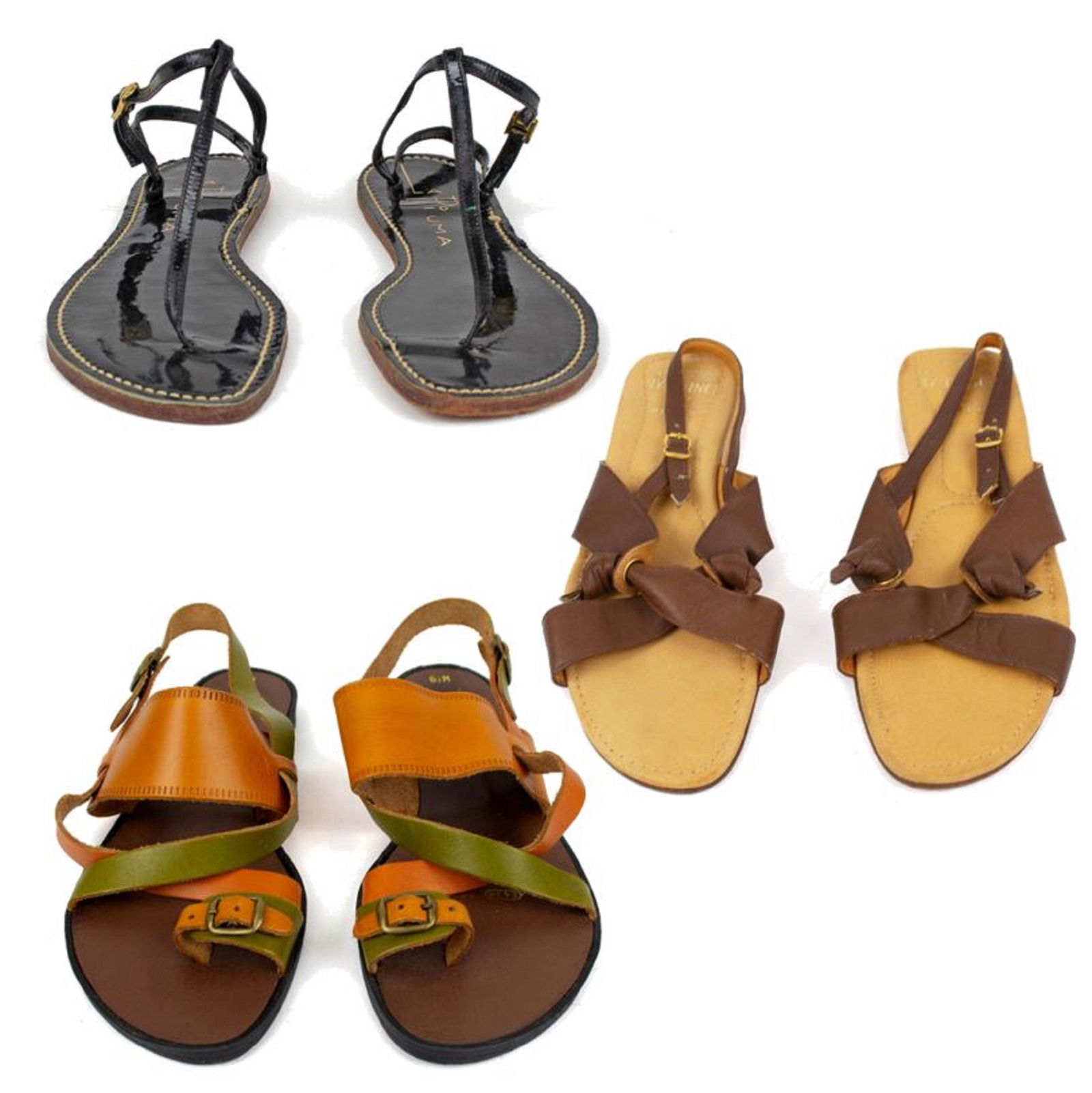 LOT: TERRFIC Group of DESIGN INSPIRATION Vintage 1960s NOS Leather Sandals... DO NOT MISS OUT!: Vintage 1960s 1970s Mod NOS Novelty Thin Strap Patent Leather Flat Sandals Style #: V3PSHW49 Label: LA PIUMA Manufactured: Not Available Material: Patent Leather Color: Black Condition: Very Good Vint