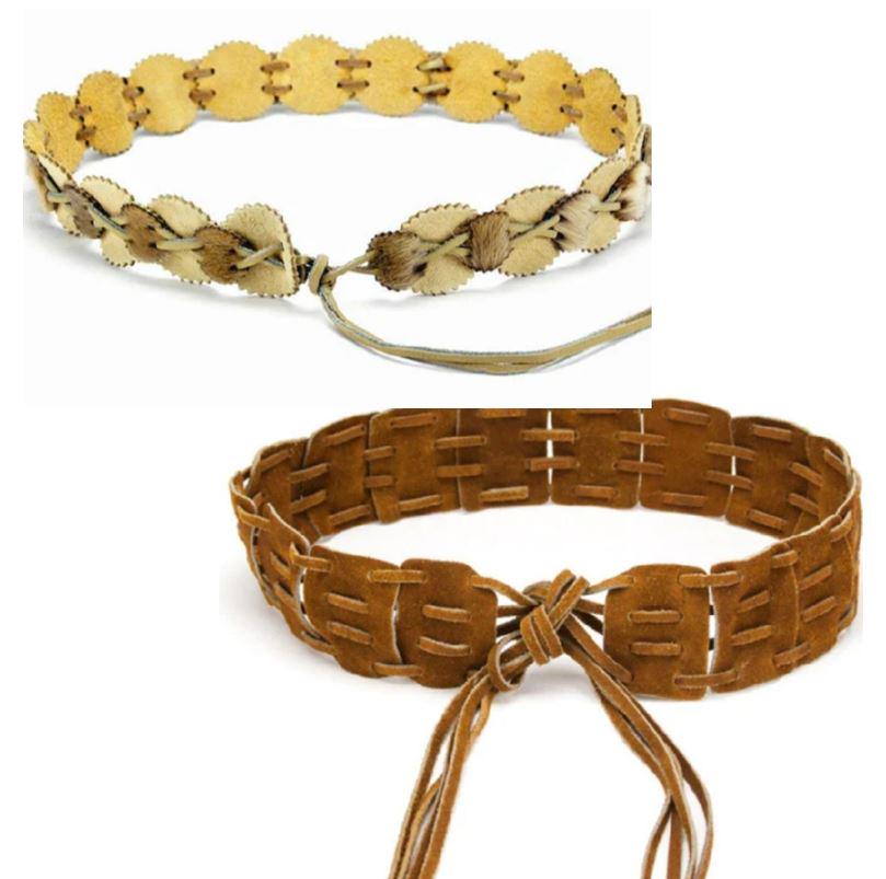 LOT:  Vintage 1960s 1970s Hippie Ethnic Tie Closure Material Link Belts (1 of 7)