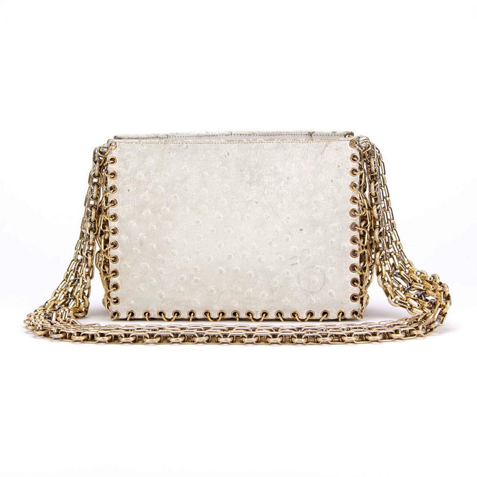 RARE Vintage 1960s Italian Wrap Around Chain Strap Ostrich Texture Box Shoulder Bag (1 of 6)