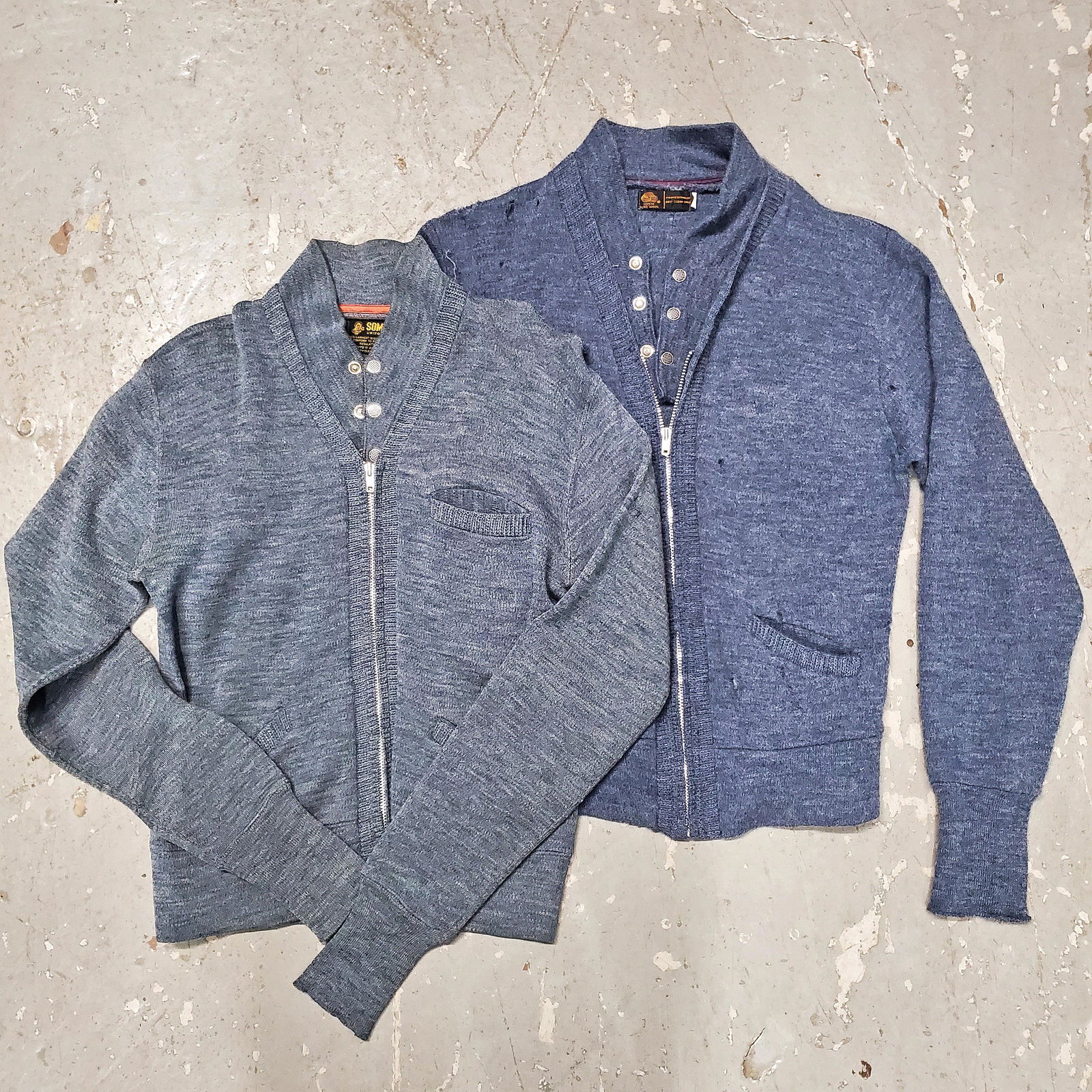 Lot: Two Vintage 1960s Men's Uniform Snap Closure Dickie Zip Front Cardigan Sweaters (1 of 6)