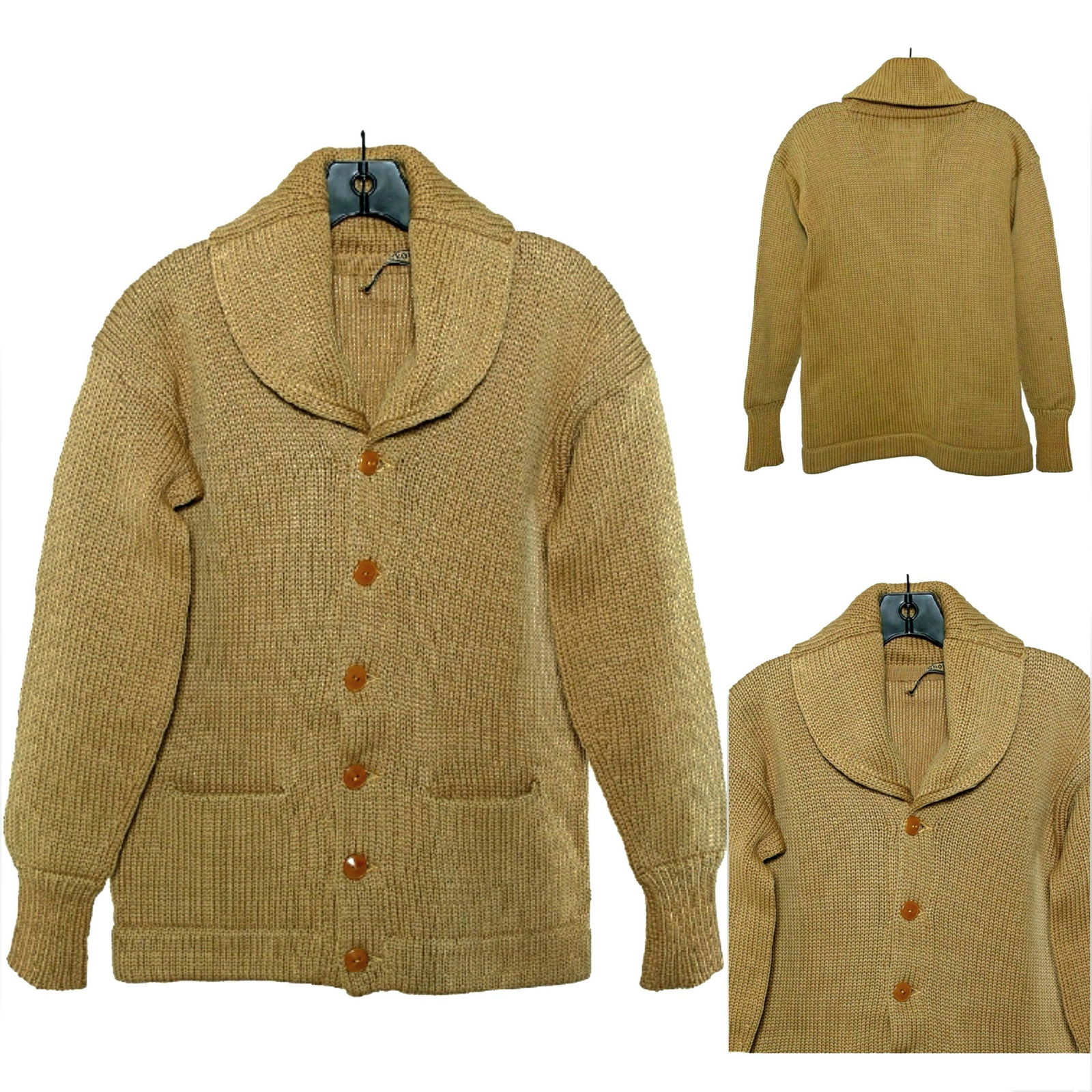 RARE Vintage 1940s NOS Men's Button Varsity Shawl Collar Sweater Cardigan (1 of 6)