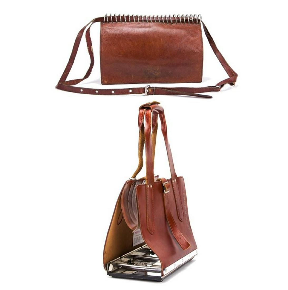 LOT:  RARE Vintage Leather 1950s Salesman Binder Tote Carrier + 1970s Spiral Notebook Shoulder Bag (1 of 13)