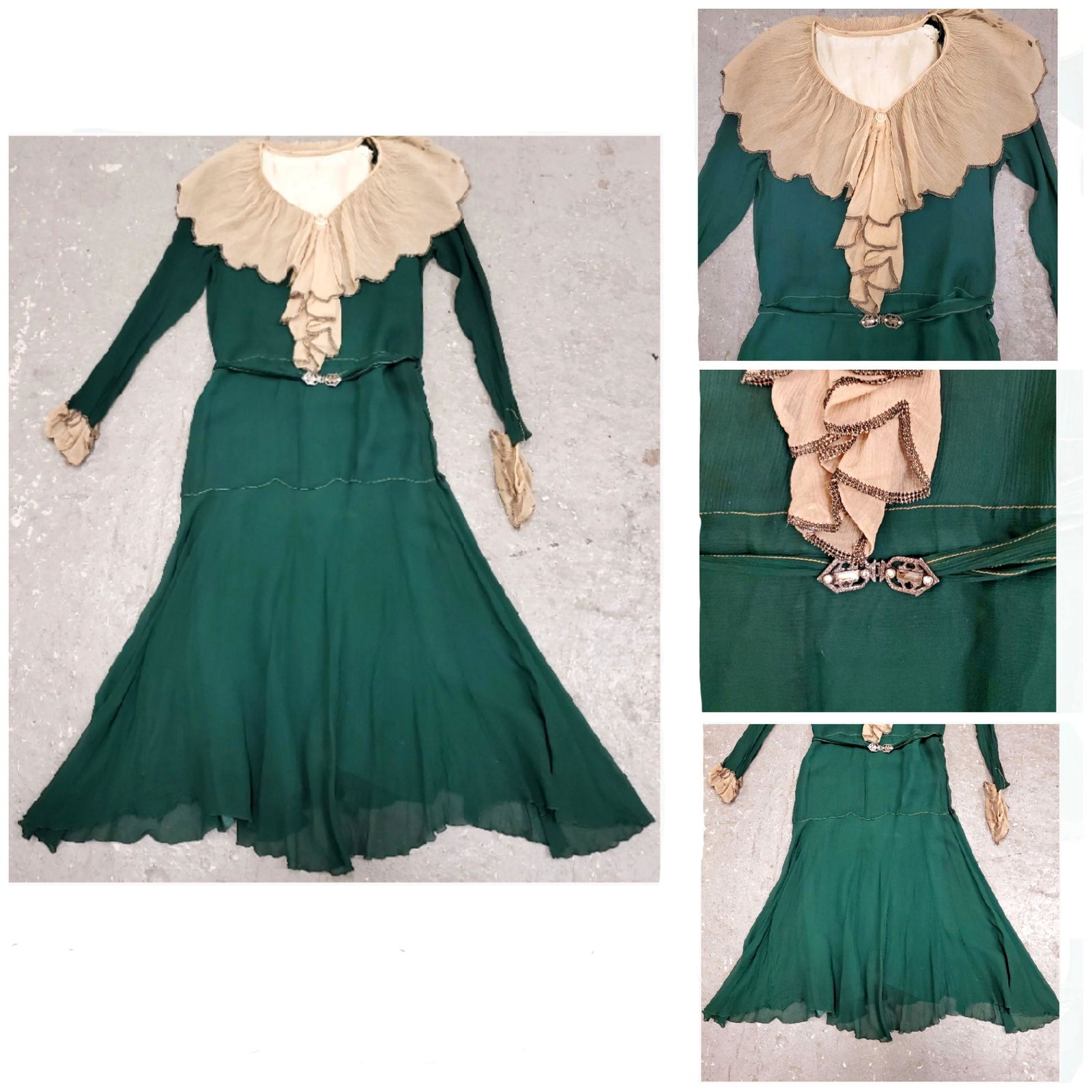 RARE Vintage 1920s 1930s Silk Chiffon Arts+Crafts Flapper Deco Day Dress (Flaws) (1 of 13)