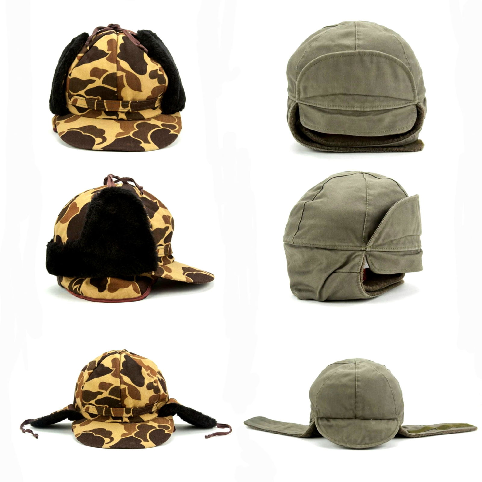 LOT:  Vintage Flap Camo Hunting Cap + Military Flap Hat (1 of 10)