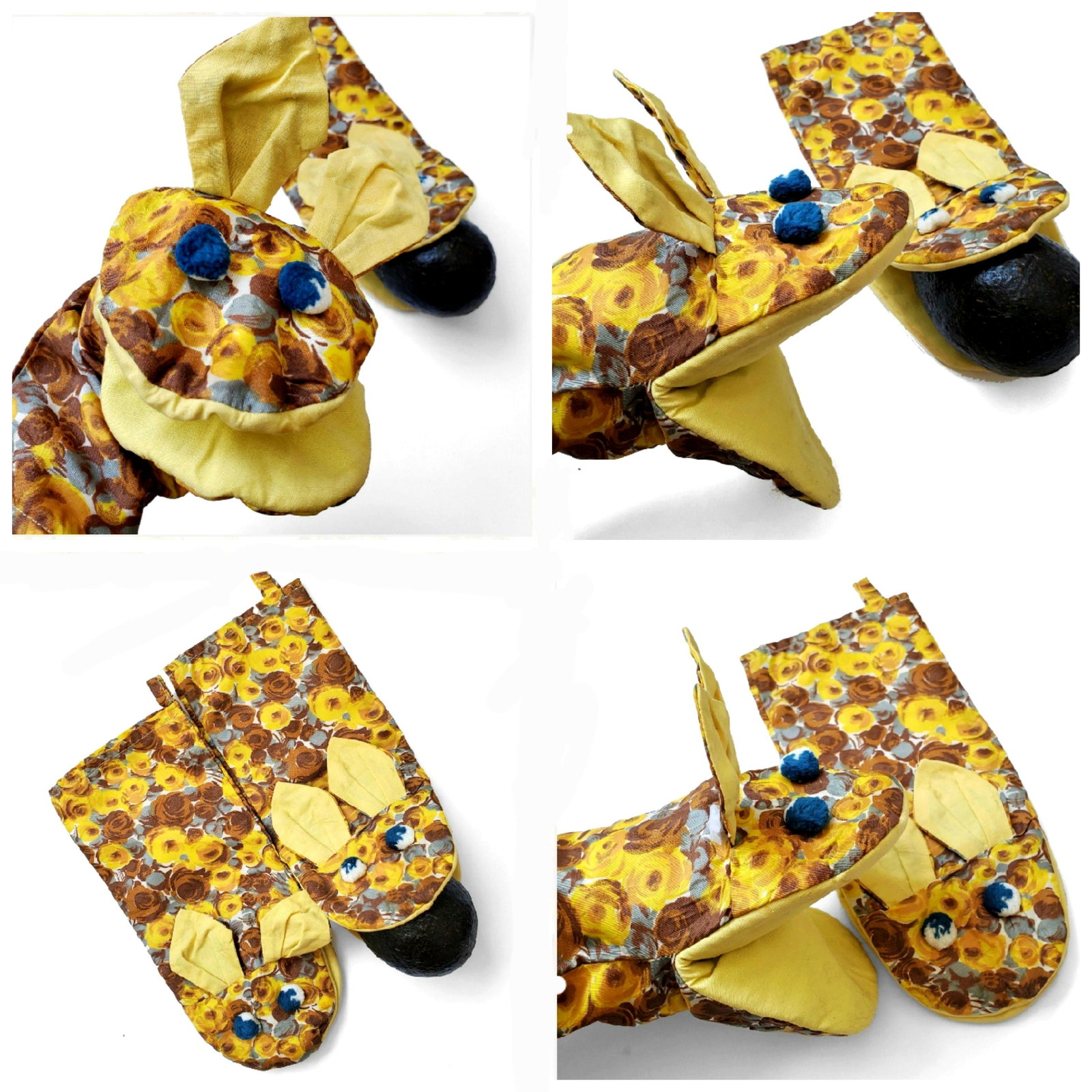 ADORABLE Vintage 1960s Handmade Animal Character Puppet Oven Mitts (1 of 7)