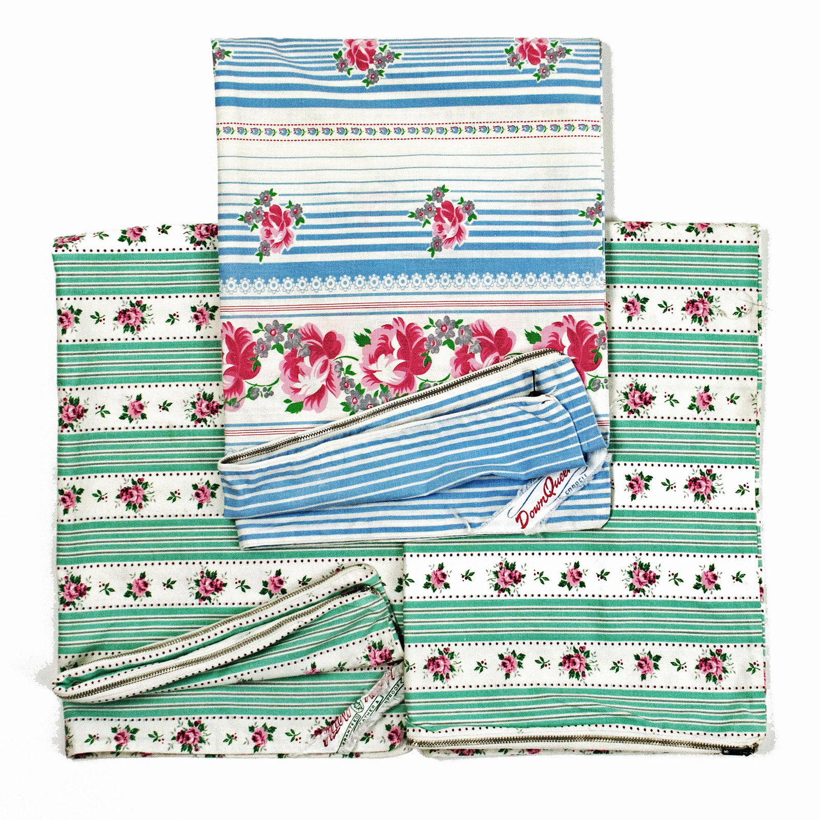 LOT:  RARE Vintage NOS Floral Stripe Patterned Cotton Zippered Pillowcases (1 of 8)