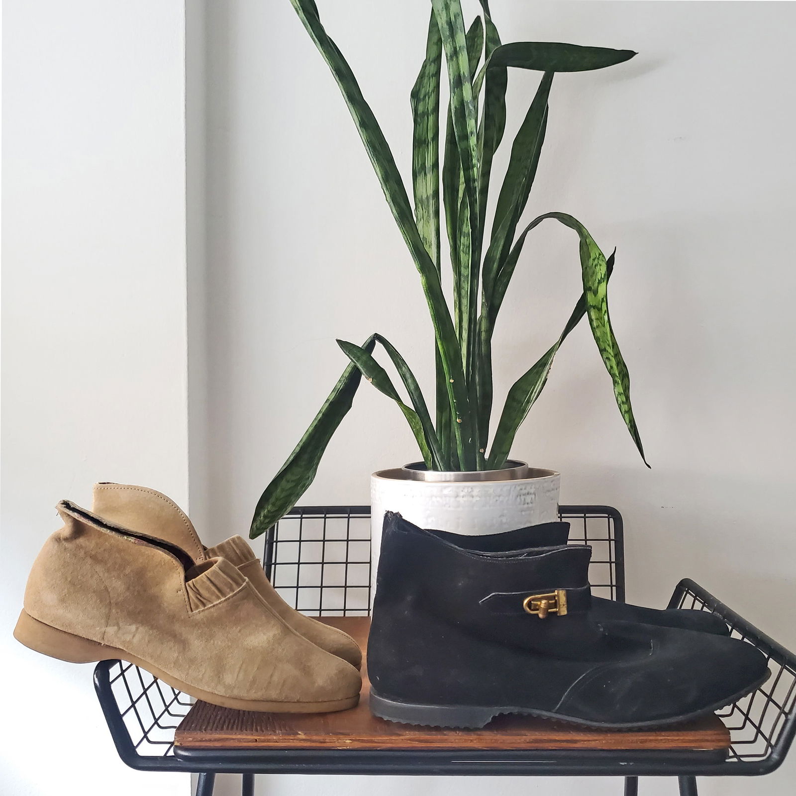 LOT:  Vintage 1960s Novelty Flat Suede Pixe Boots (Reserve $40) (1 of 15)