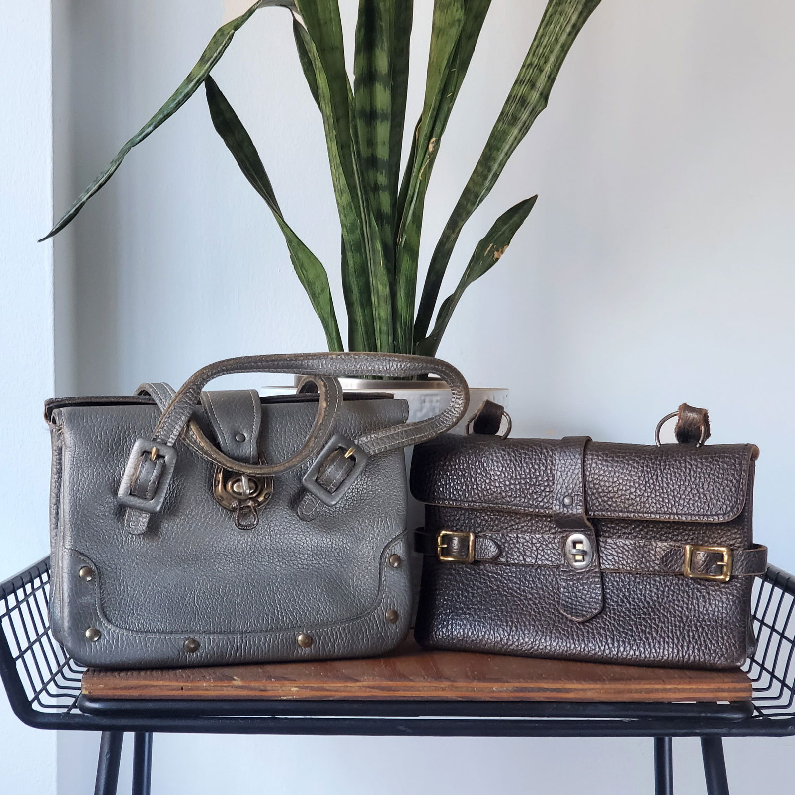 LOT: Two Design Savvy Vintage 1960s Small Leather/Pebble Leather Handbags (Reserve $40) (1 of 14)