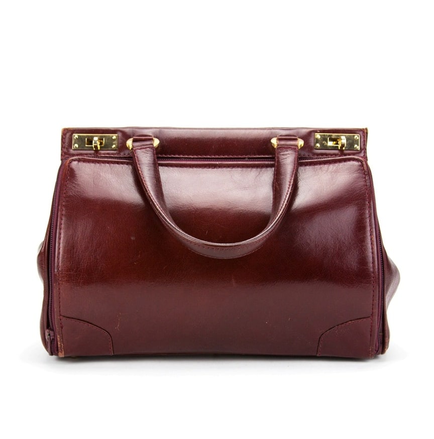 RARE Vintage 1990s Italian Double Twist Lock Closure Attache Style Handbag (Reserve $30) (1 of 8)