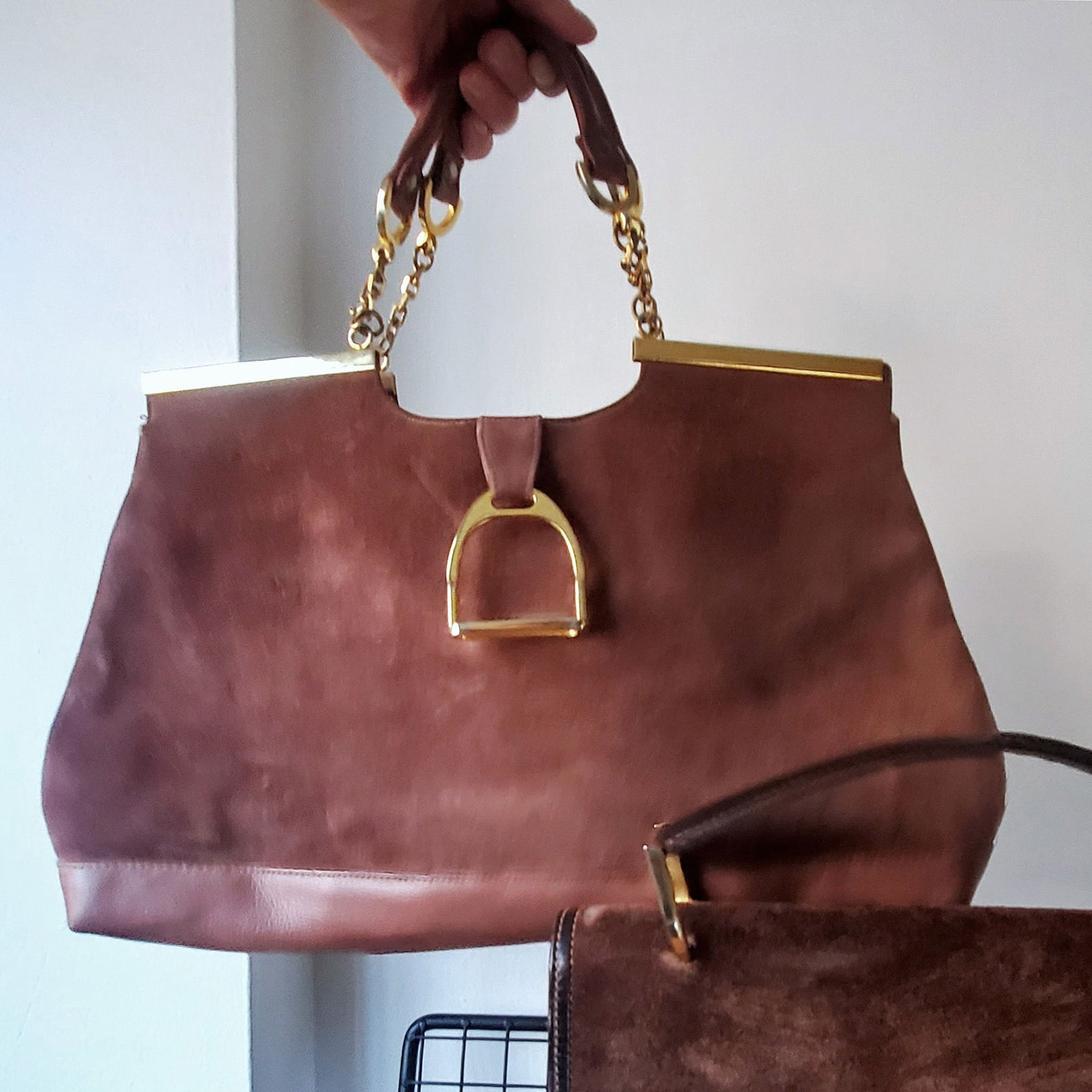 Vintage 1990s Large Italian Novelty Center Chain Strap Hinge Frame Handbag (Reserve $30) (1 of 6)