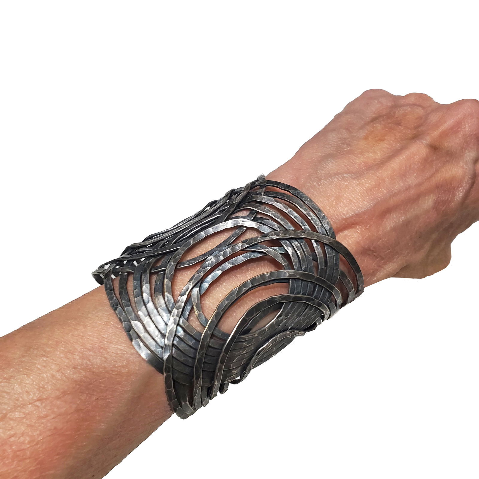 RARE Vintage 1990s Artisan Brut Modernist Brut Avant Garde  Wide Cuff Bracelet (Reserve $40) (1 of 8)