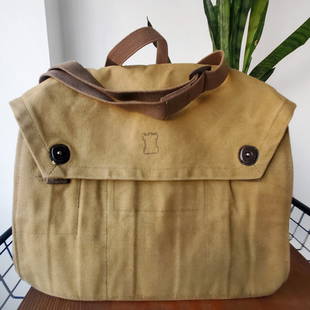 RARE Vintage 1950s European Military Convertible Strap Canvas Utility Pouch Bag (Reserve $40): Style #: V3PBGM20 Label: Not Available Manufactured: European Material: Canvas Color: Olive Drab Condition: Good Used Vintage Height: 11" Length: 12" Width: 4" Strap Length: 25" to 50'