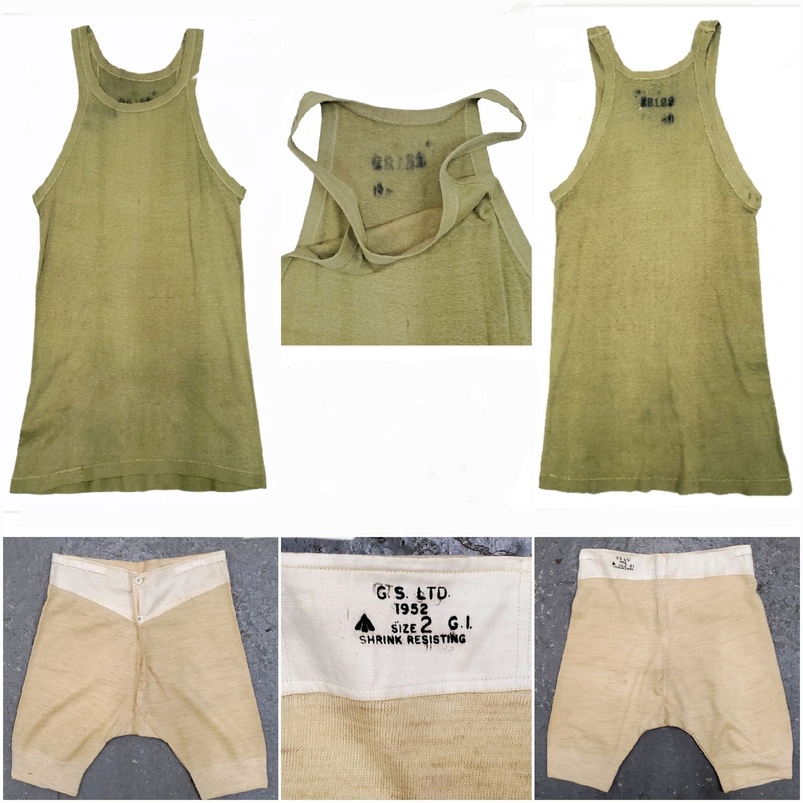 LOT: RARE Vintage ARMY Tank Top + NOS 1952 Thermal Shorts (Reserve $50) (1 of 10)