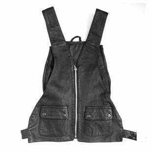 RARE DESIGN Vintage 1980s 1990s Oversized Leather Backpack Vest (Reserve $70): Label: Not Available (Custom Made) Material: Leather Color: Black Size: One Size (Oversized in General...Could Fit Over a Sweater of Jacket!)) Condition: Very Good Vintage NOTE: Please ask