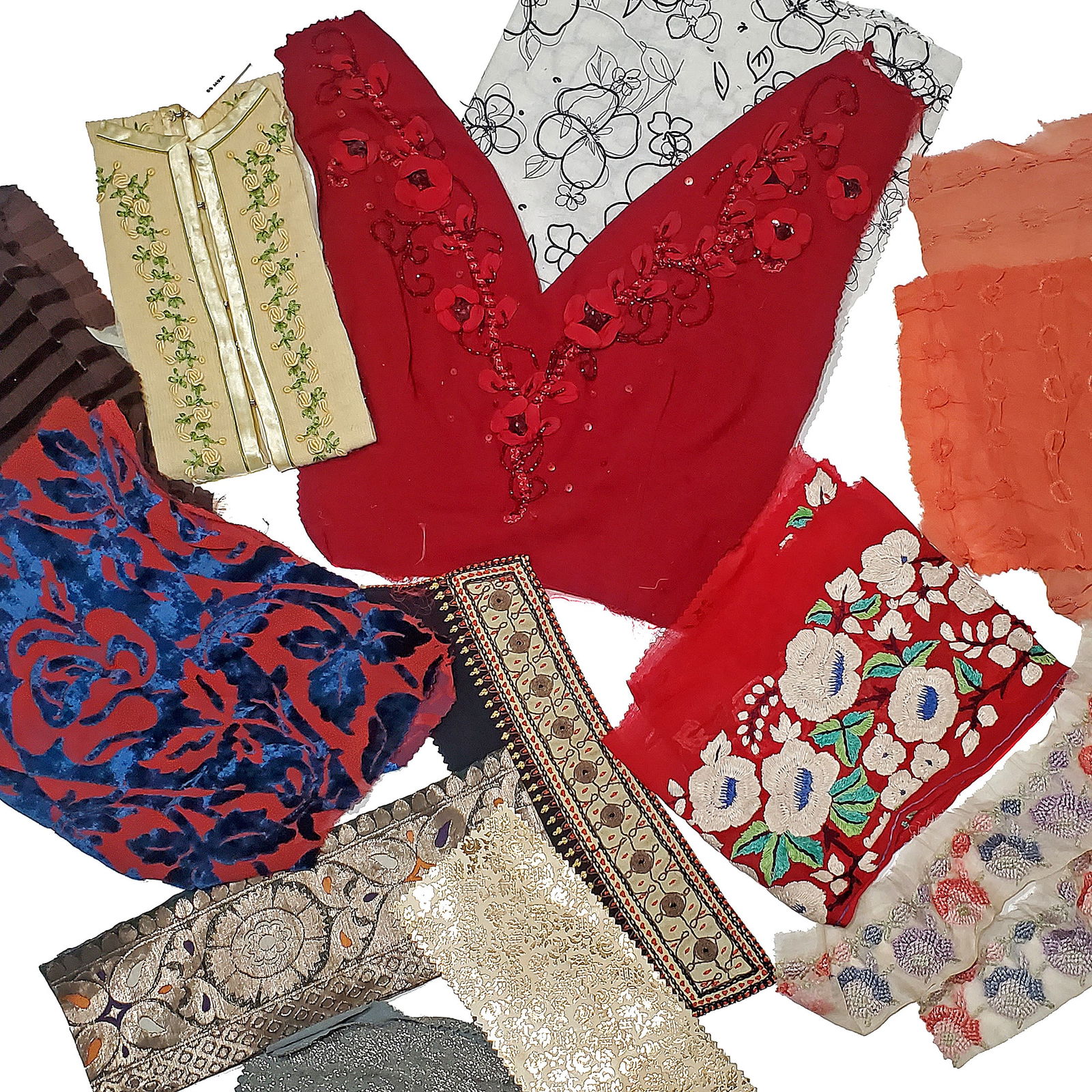 LOT:  Twelve Assorted Vintage 1920s-60s Embroidery + Novelty Fabric Swatches Etc (Reserve $30) (1 of 7)