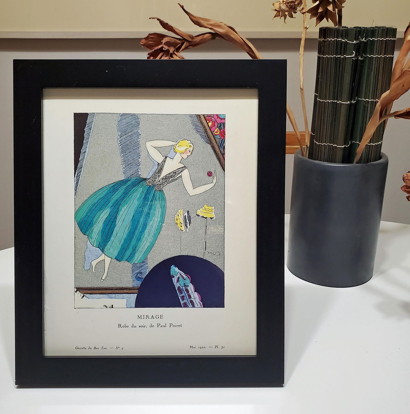 Framed 1920 Vintage 8x10 Art Deco 'POIRET' Fashion Book Illustration (Reserve $20) (1 of 3)