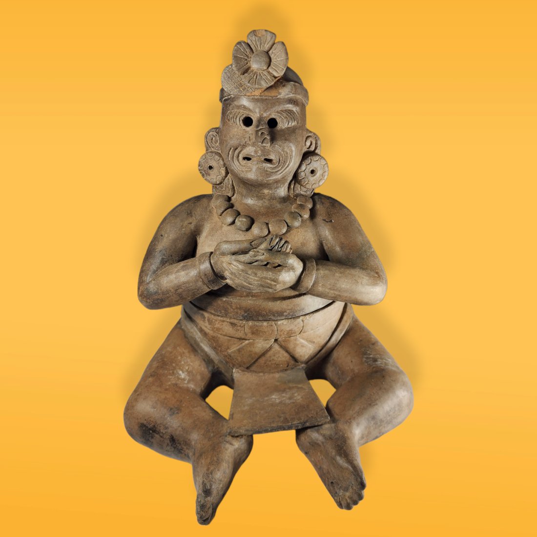 Pre-Columbian Mayan Style Seated Pottery Figure Vessel (1 of 5)