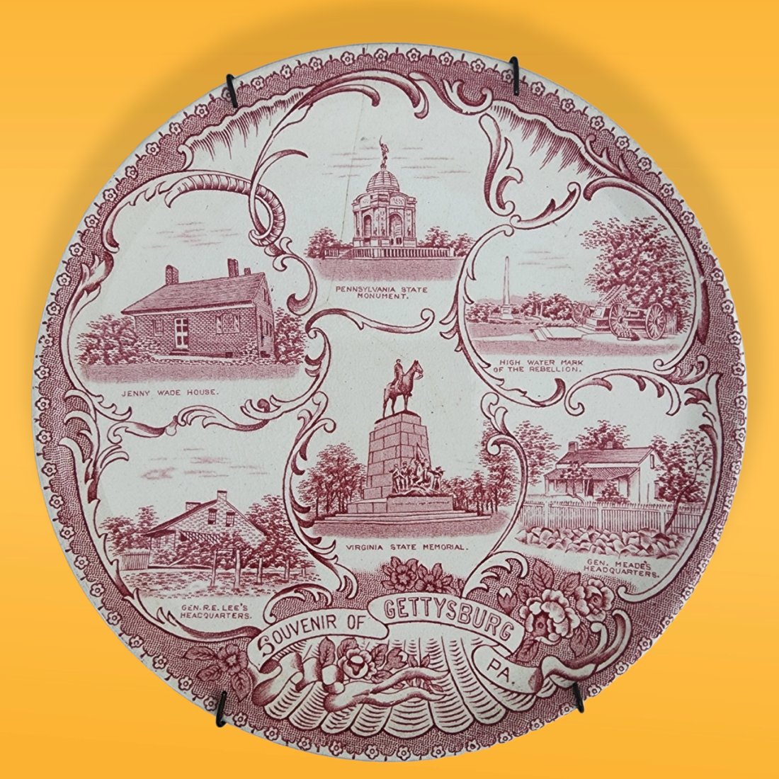 Vintage Transferware Bone China: Vintage decorative wall plate to Hang, Red Transferware Bone China Vintage Old English Staffordshire Mare Jonroth England Made in Staffordshire England By the ADAMS POTTERIES EST IN 1657 E.F. LARSON L