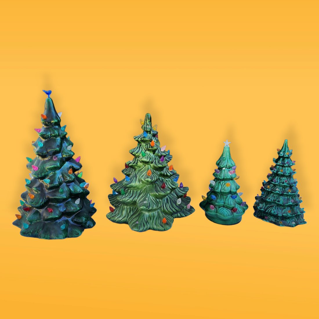 Set of 4 Vintage ceramic light-up Christmas table top decorative trees. (1 of 4)