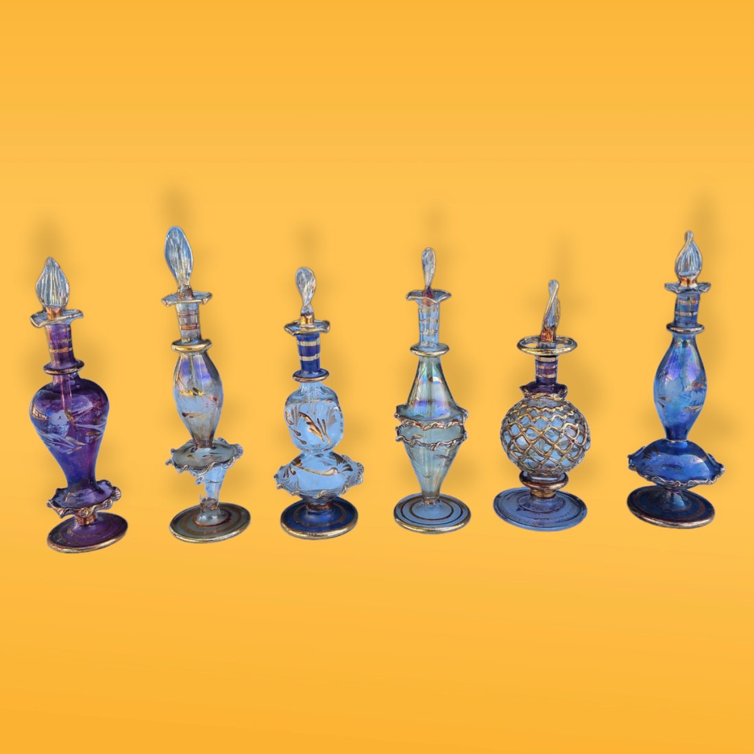 Lot of 6 Vintage Egyptian perfume handblown glass bottles (1 of 5)