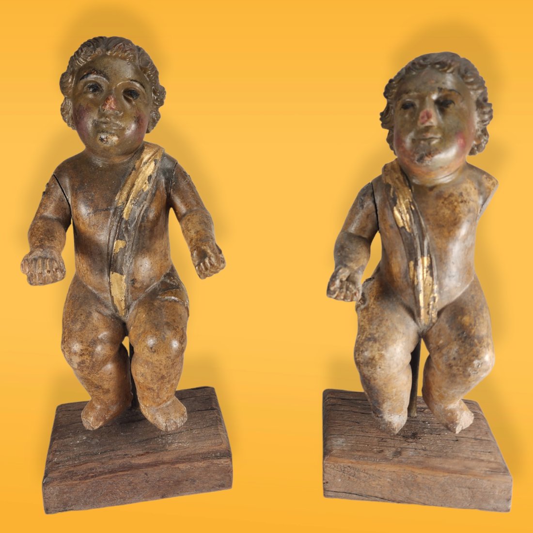 Pair of Antique Spanish Colonial Mexican Wooden Cherubs (1 of 5)