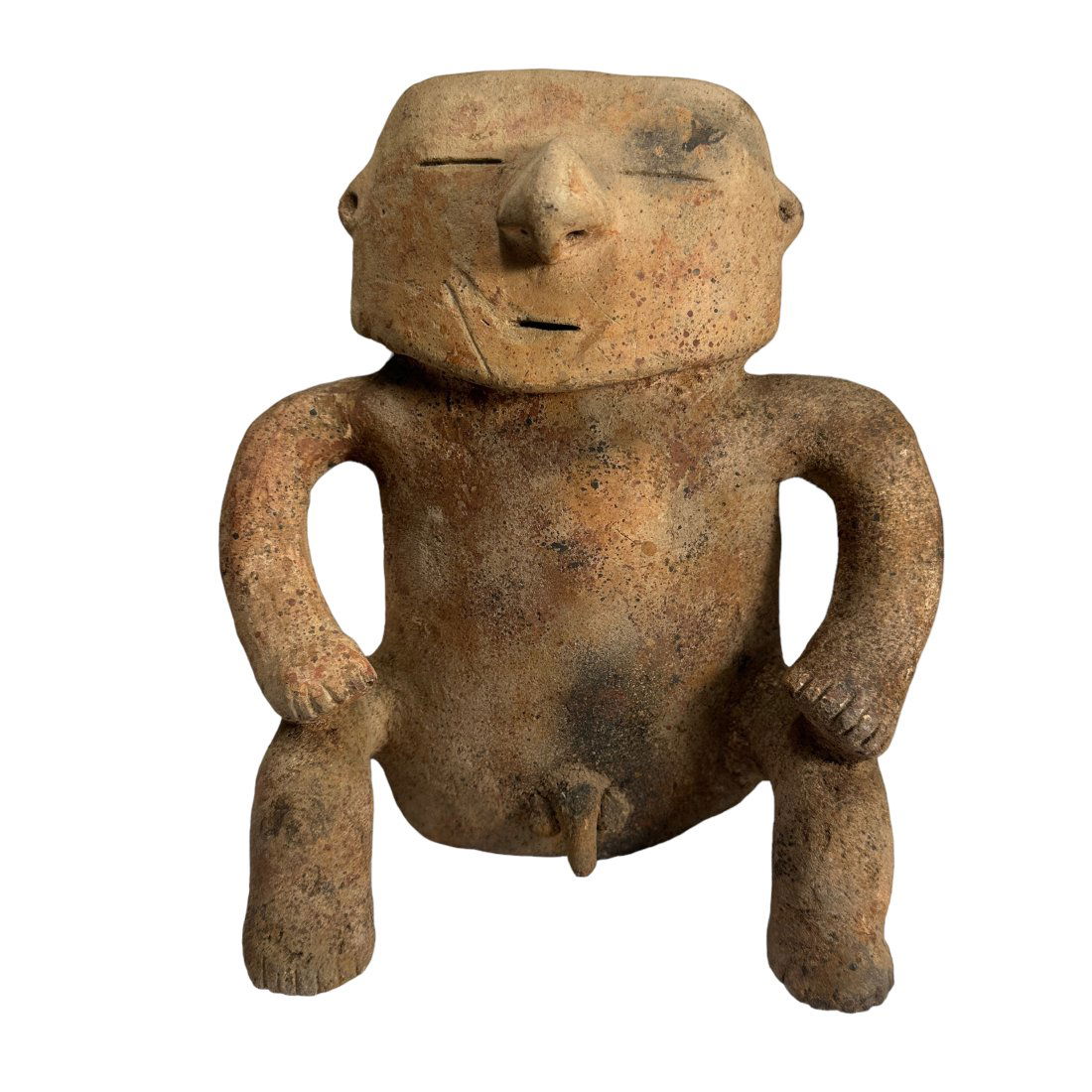 Pre-columbian Quimbaya seated pottery figure (1 of 3)