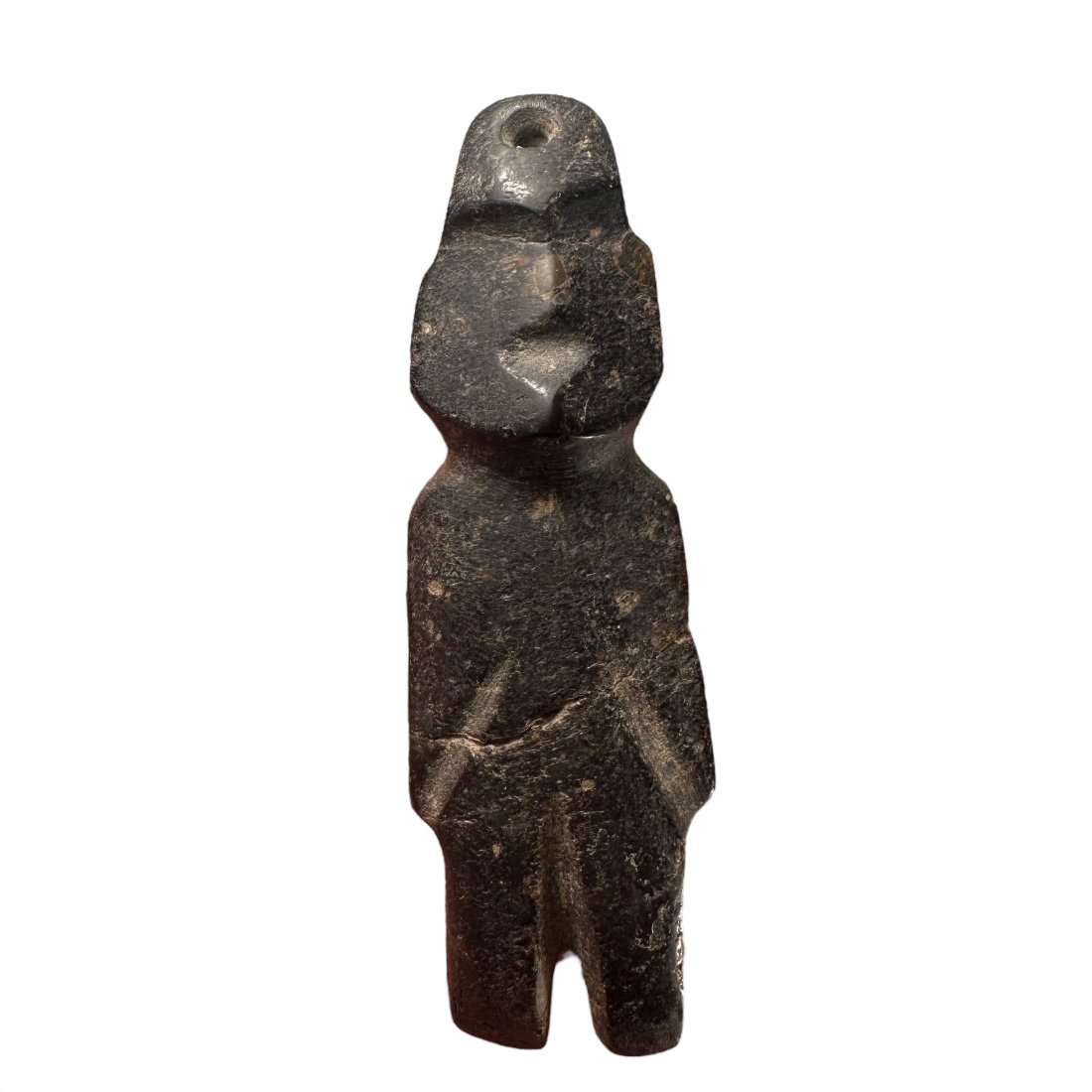 Pre-Columbian Mezcala stone figure: Pre-Columbian Mezcala stone figure from Guerrero Mexico, ca. 400-100 BCE. Standing axe figure. 3 5/8" height.