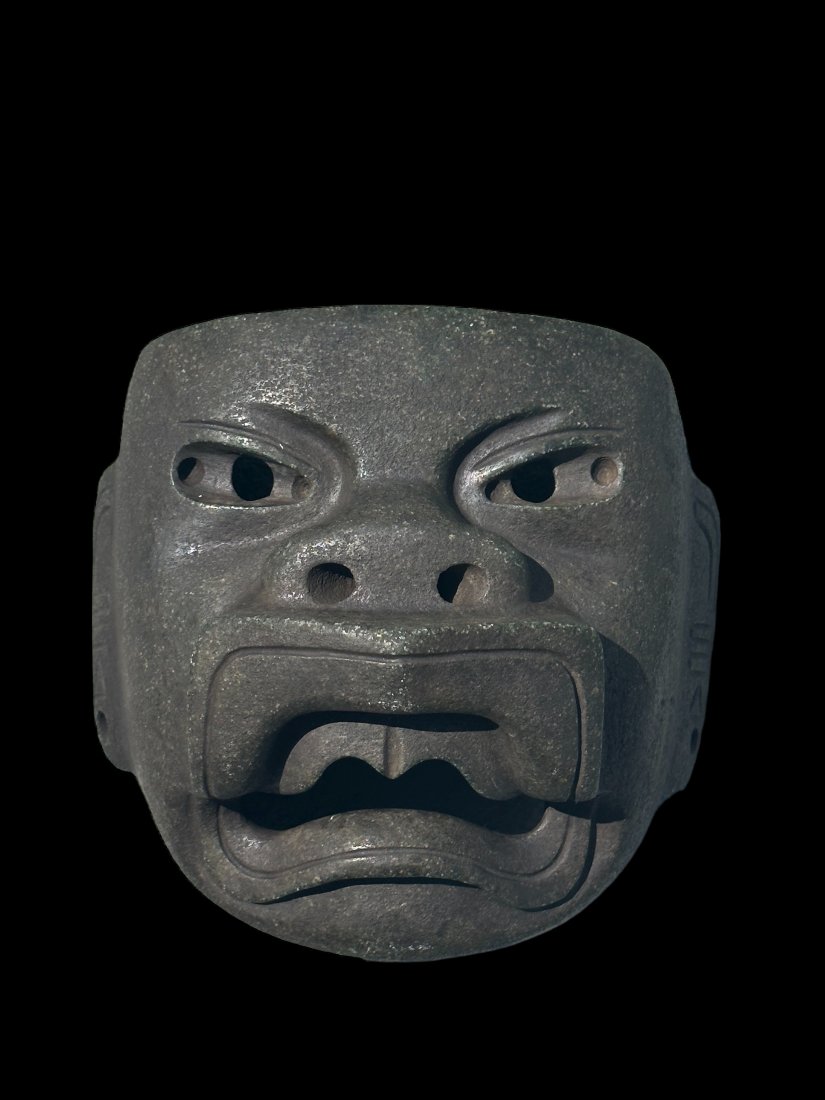 Pre-columbian Olmec jaguar green stone mask (1 of 2)