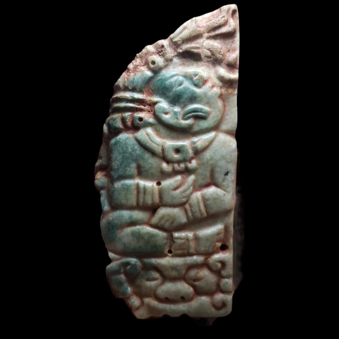 Important Mayan jade plaque of a lord (1 of 2)