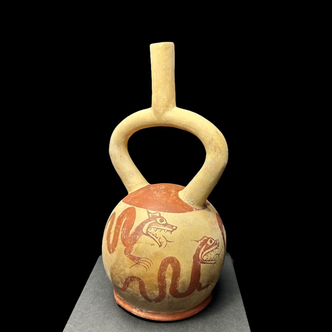 Pre-Columbian Moche painted stirrup vessel (1 of 4)