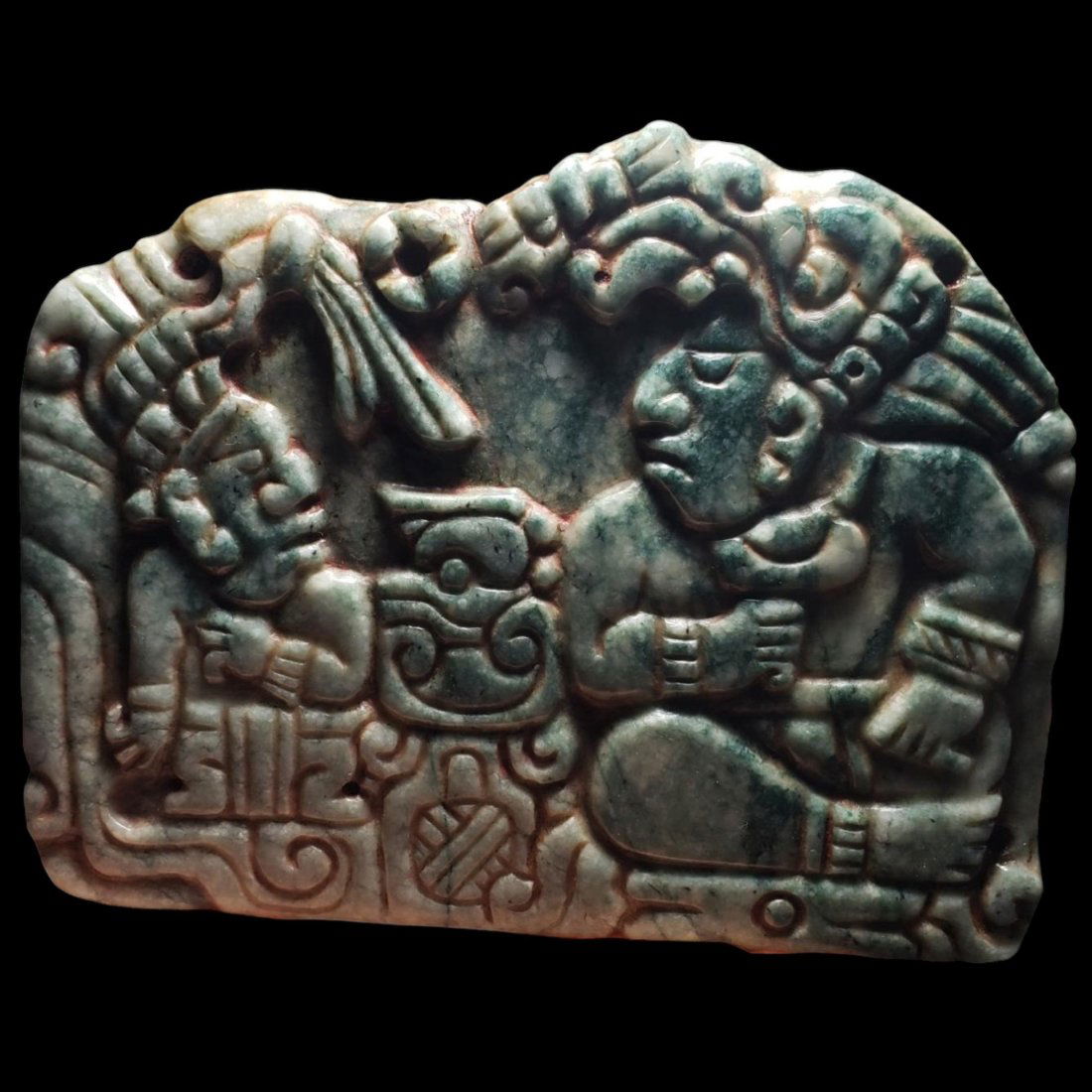 Important Pre-Columbian Mayan jade plaque (1 of 2)