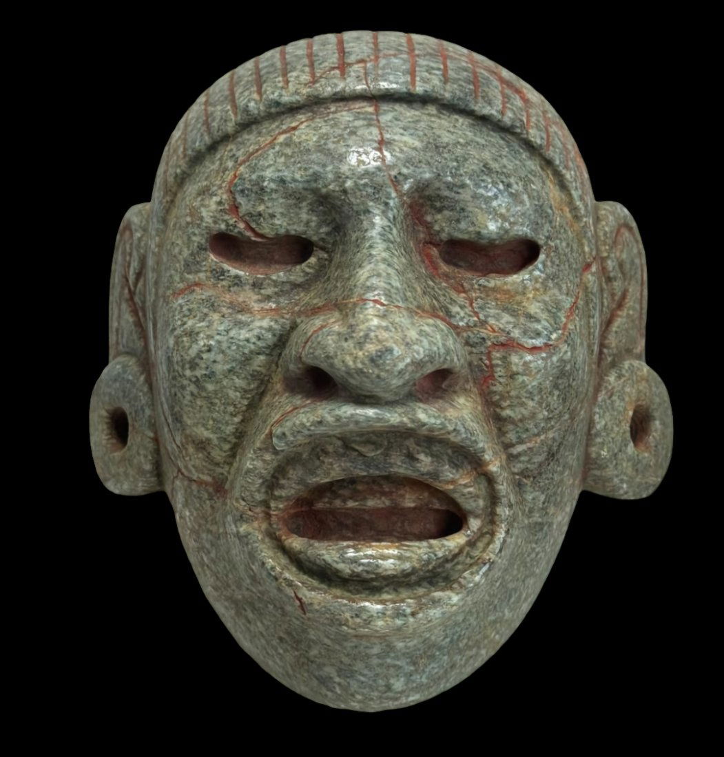 Pre-Columbian Aztec green stone deity mask (1 of 4)