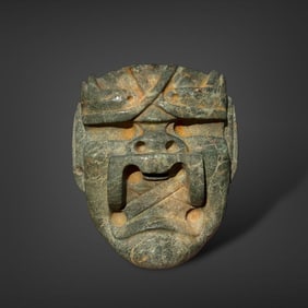 Pre-Columbian Olmec Were-jaguar green stone mask