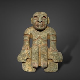Pre-Columbian Olmec green stone bench figure