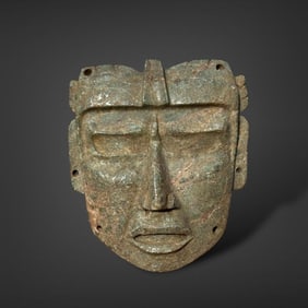 Pre-Columbian Chontal green stone mask