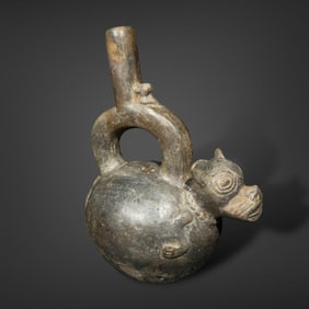 Pre-Columbianb Chimu pottery dog vessel