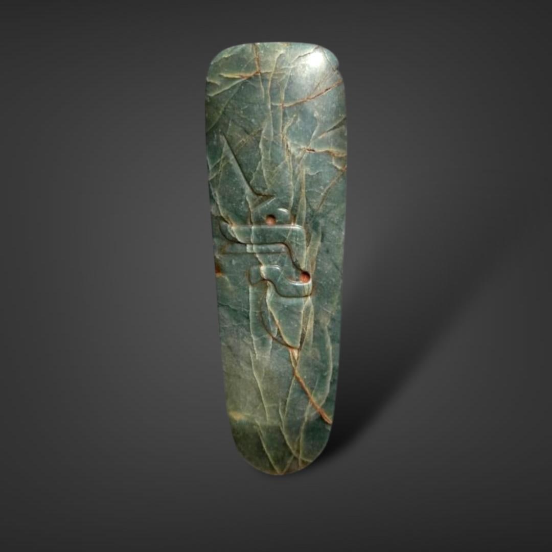 Pre-Columbian Olmec incised jade hacha (1 of 4)