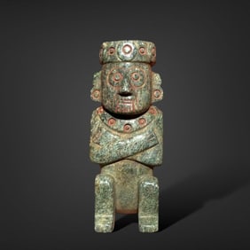 Pre-Columbian Mixtec green stone Tlaloc figure
