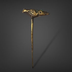 Pre-Columbian Chimu copper gold plated tupu