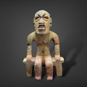 Pre-Columbian Olmec green stone bench figure