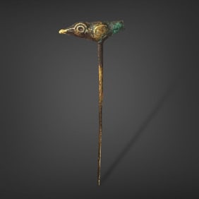 Pre-Columbian Chimu copper gold plated tupu