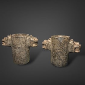 Pair of Pre-Columbian Chavin stone keros